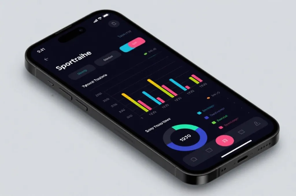 A modern smartphone displaying a clean dark-themed sports tracking user interface with colorful charts and smooth layout